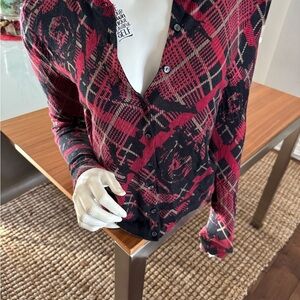 Lord & Taylor Red and Black Merino Cardigan